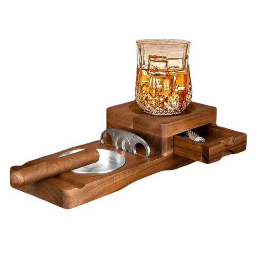 Wooden Cigar & Whiskey Tray